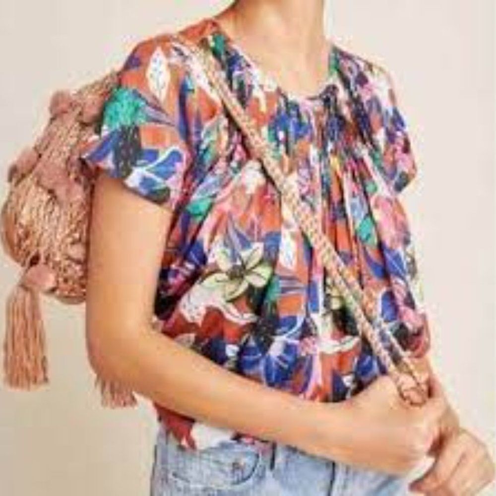 Anthropologie Dolon Rust Floral Brown Tones Left Coast Collection Pleats Top S